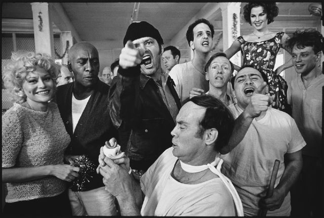 The Cast of One Flew Over the Cuckoo's Nest Posing for their photograph on location at the Oregon State Hospital, Salem, Oregon. Mary Ellen Mark, 1974