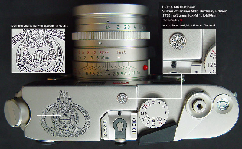 The top plate of the LEICA M6 Platinum Sultan of Brunei 50th Birthday Edition