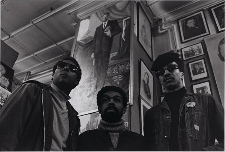 Stokely Carmichael, LeRoi Jones, and H. Rap Brown in Michaux's Bookstore, Harlem, New York © James E. Hinton, 1967