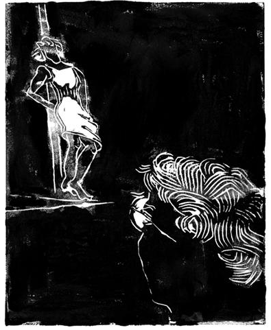 What Does She Want? Woodcut print by Mark Kurlansky
