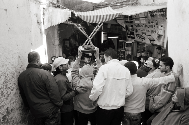 The crazed tiny steep part of the Medina where they were selling mobile phones, Fez, Morocco; Leica MP 0.58, 35mm Summicron, Kodak Tri-X © Doug Kim